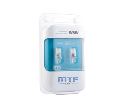 Светодиодная автолампа MTF Light VEGA, W5W/T10, 12В, 1Вт, 5000К белый свет, Тайвань, 2шт