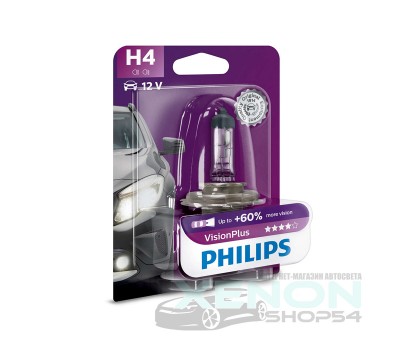 Галогеновые лампы Philips H4 Vision Plus +60% - 12342VPB1