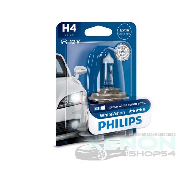 Галогеновая лампа Philips H4 WhiteVision +60% - 12342WHVB1