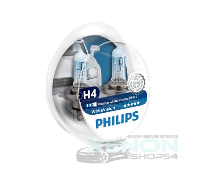 Галогеновые лампы Philips H4 WhiteVision +60% - 12342WHVSM