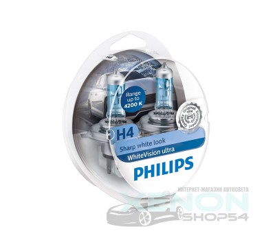Галогенные лампы Philips White Vision Ultra H4 4200K - 12342WVUSM