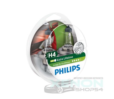 Галогеновые лампы Philips H4 LongLife EcoVision - 12342LLECOS2