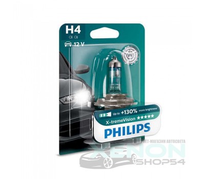 Галогеновая лампа Philips H4 12V 60/55W X-tremeVision - 12342XV+B1