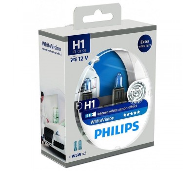 Галогеновые лампы Philips H1 WhiteVision +60% 4300K - 12258WHVSM